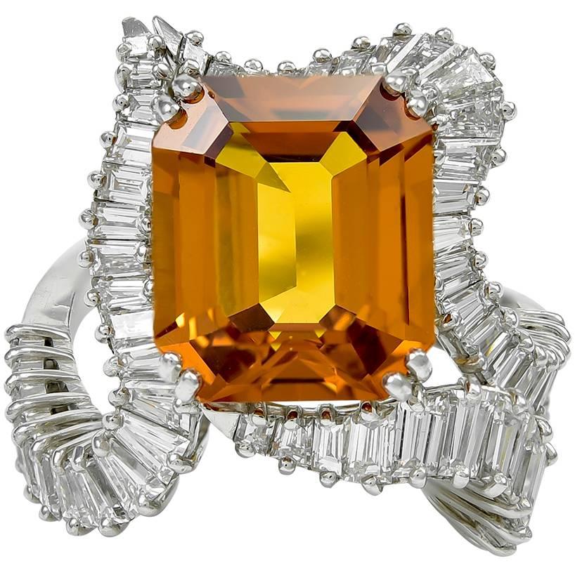 1960s Piaget Orange Sapphire Diamond Platinum Ring