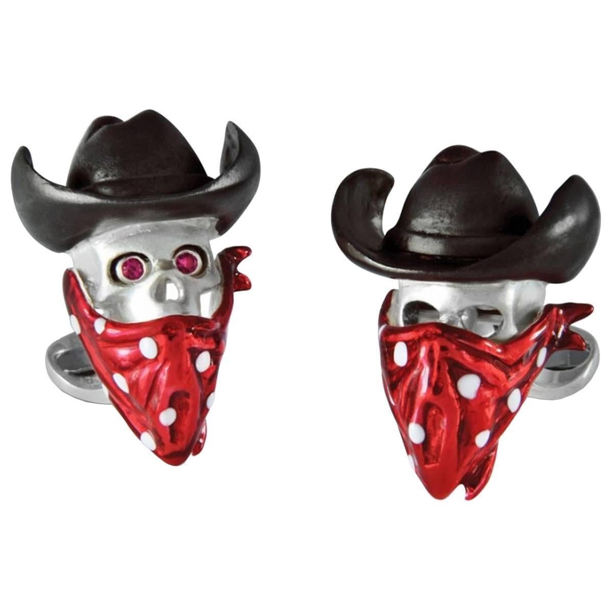 Deakin & Francis Sterling Silver Cowboy Skull Cufflinks