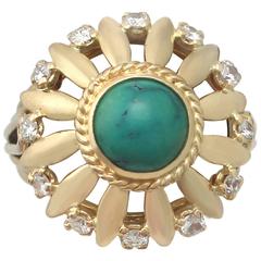 1950s Turquoise and Diamond Yellow Gold Cocktail Ring 3
