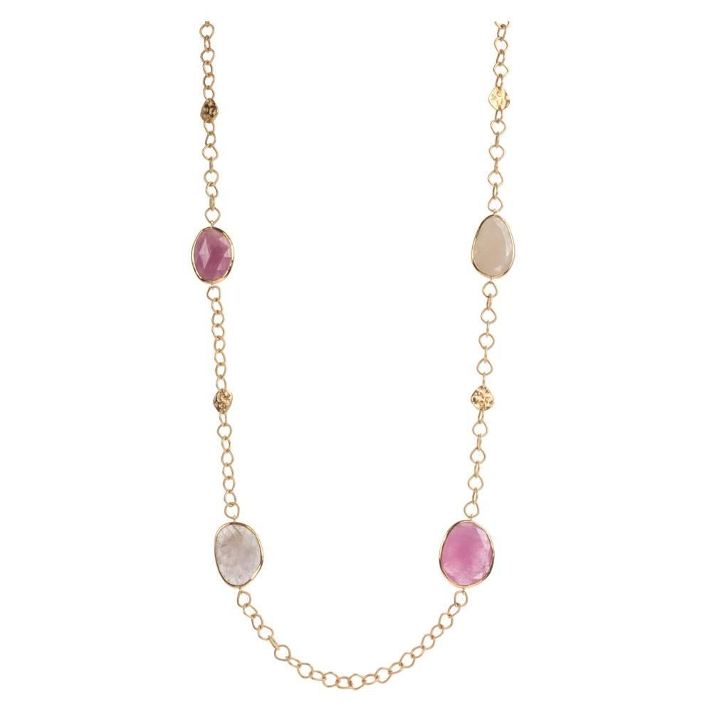 Yvel Multicolored Sapphire and 18 Karat Gold Necklace For Sale