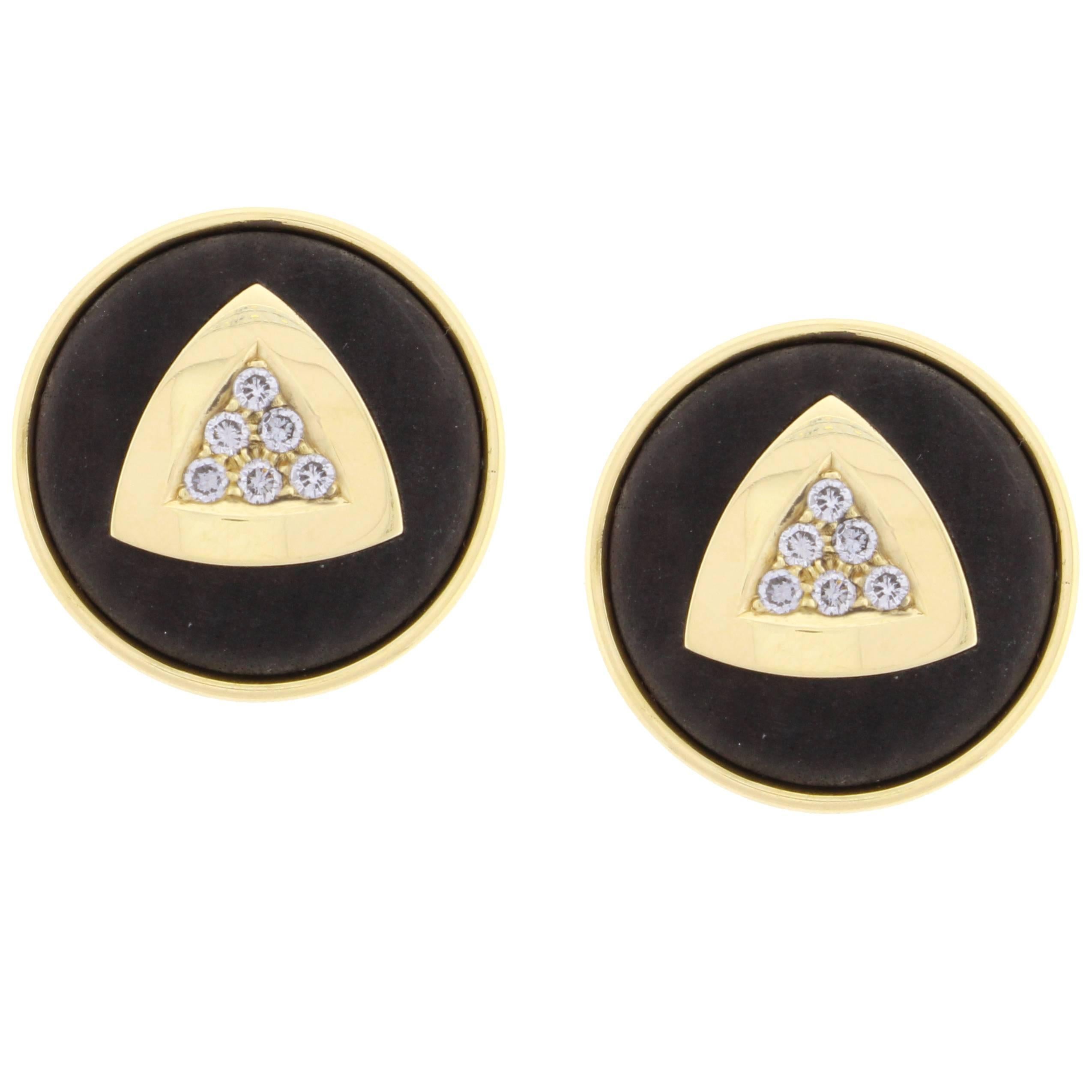 Leo De Vroomen Ebony Diamond Gold Earrings