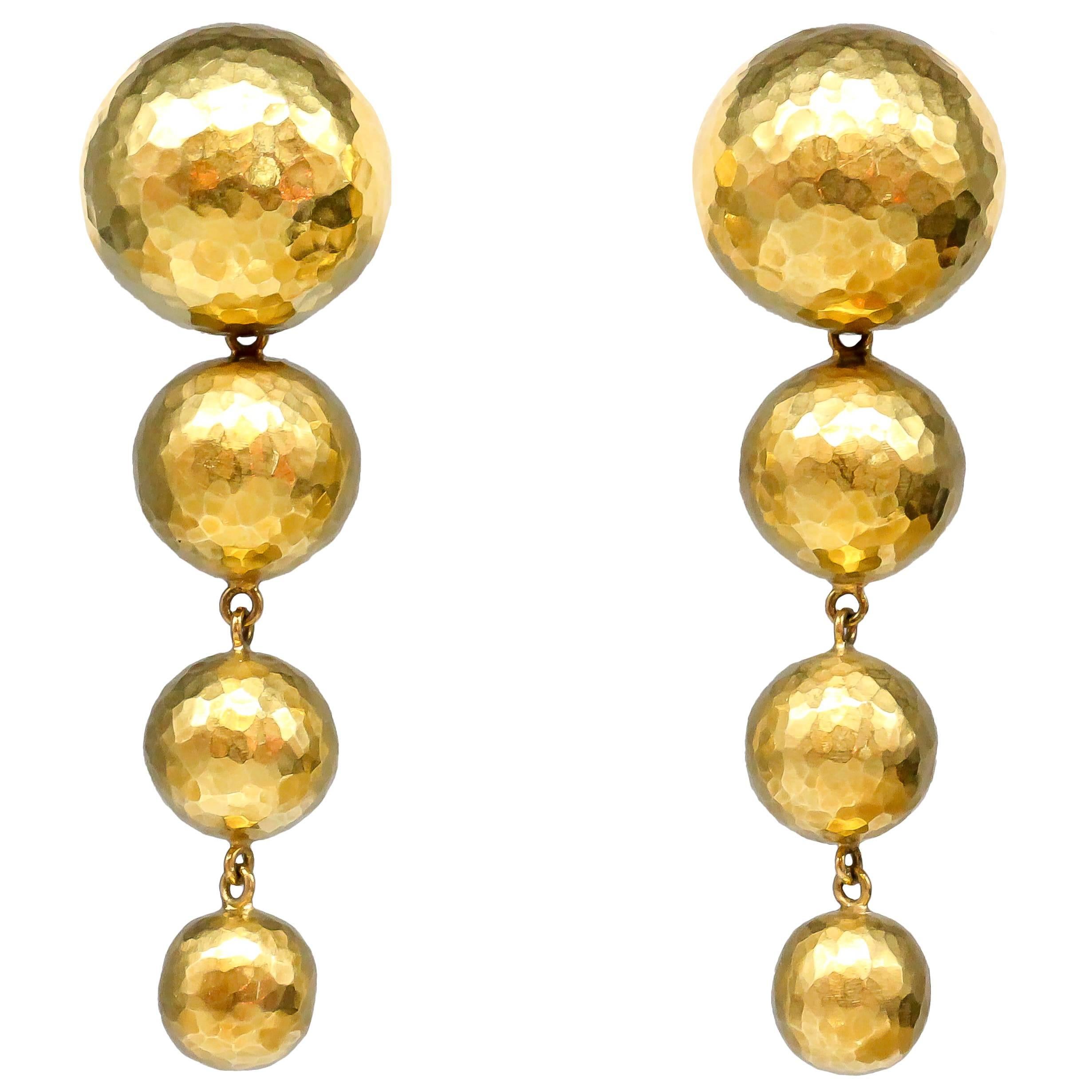 TIFFANY & CO. PALOMA PICASSO Planets Hammered Gold Drop Earrings 