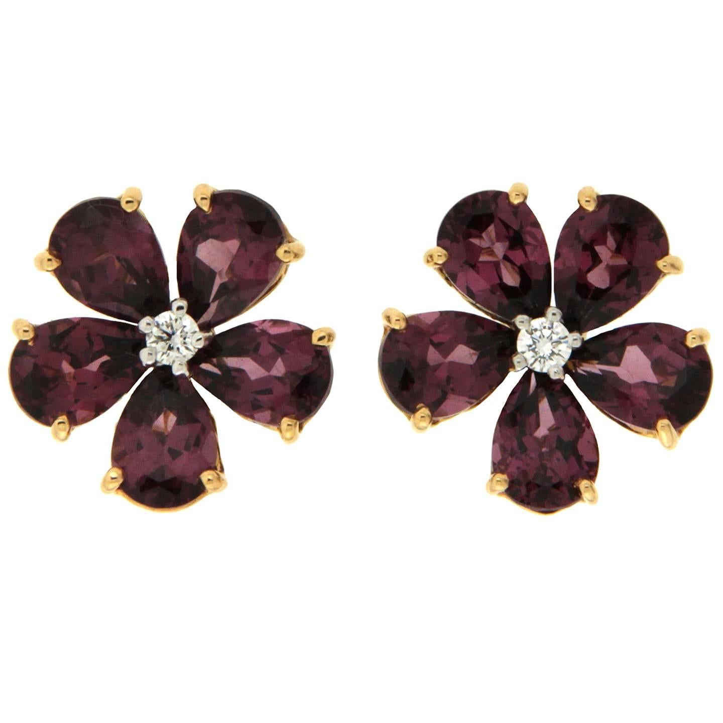 Valentin Magro Pear Shape Rhodolite Garnet Diamond Gold Earrings