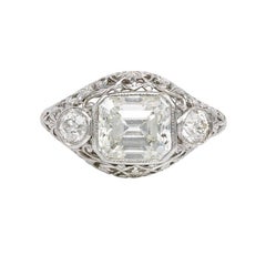 Art Deco Diamond Platinum Three-Stone Ring