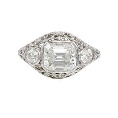 Art Deco Diamond Platinum Three-Stone Ring 2