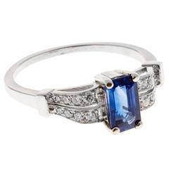 Art Deco Cornflower Blue Sapphire Diamond Platinum Gold Engagement Ring 4