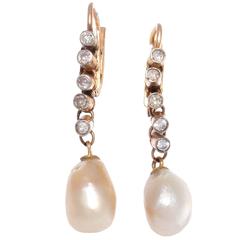 Victorian Natural Pearl Diamond Gold Earrings 6