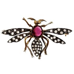 Garnet Diamond Silver Gold Wasp Pin 11