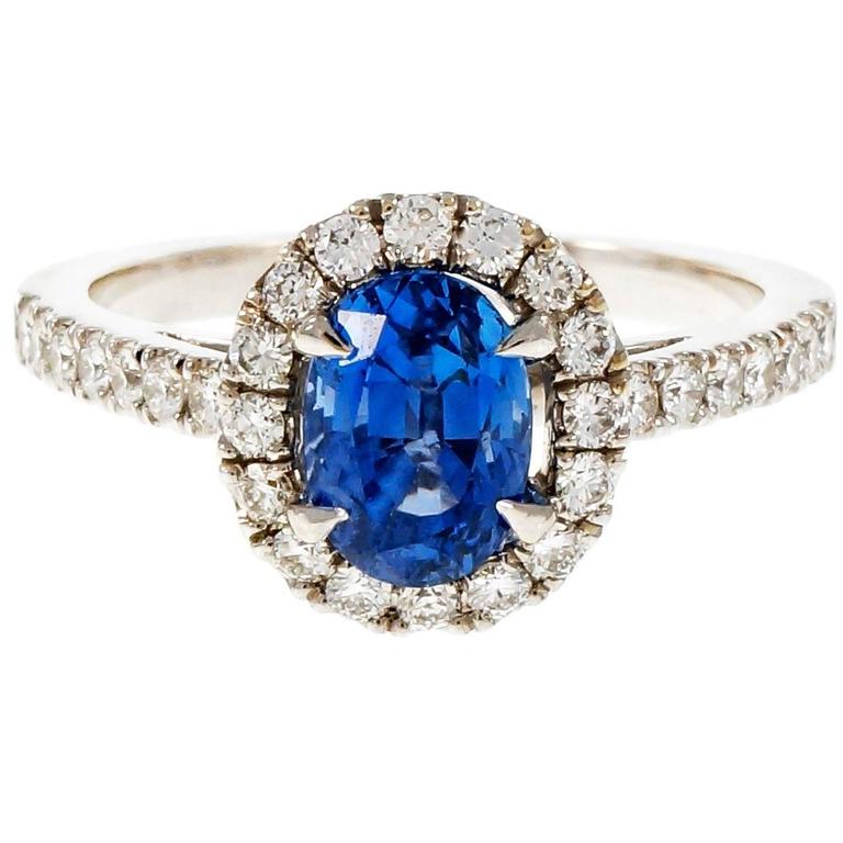 Peter Suchy 1.77 Carat Oval Sapphire Diamond Halo Gold Engagement Ring ...