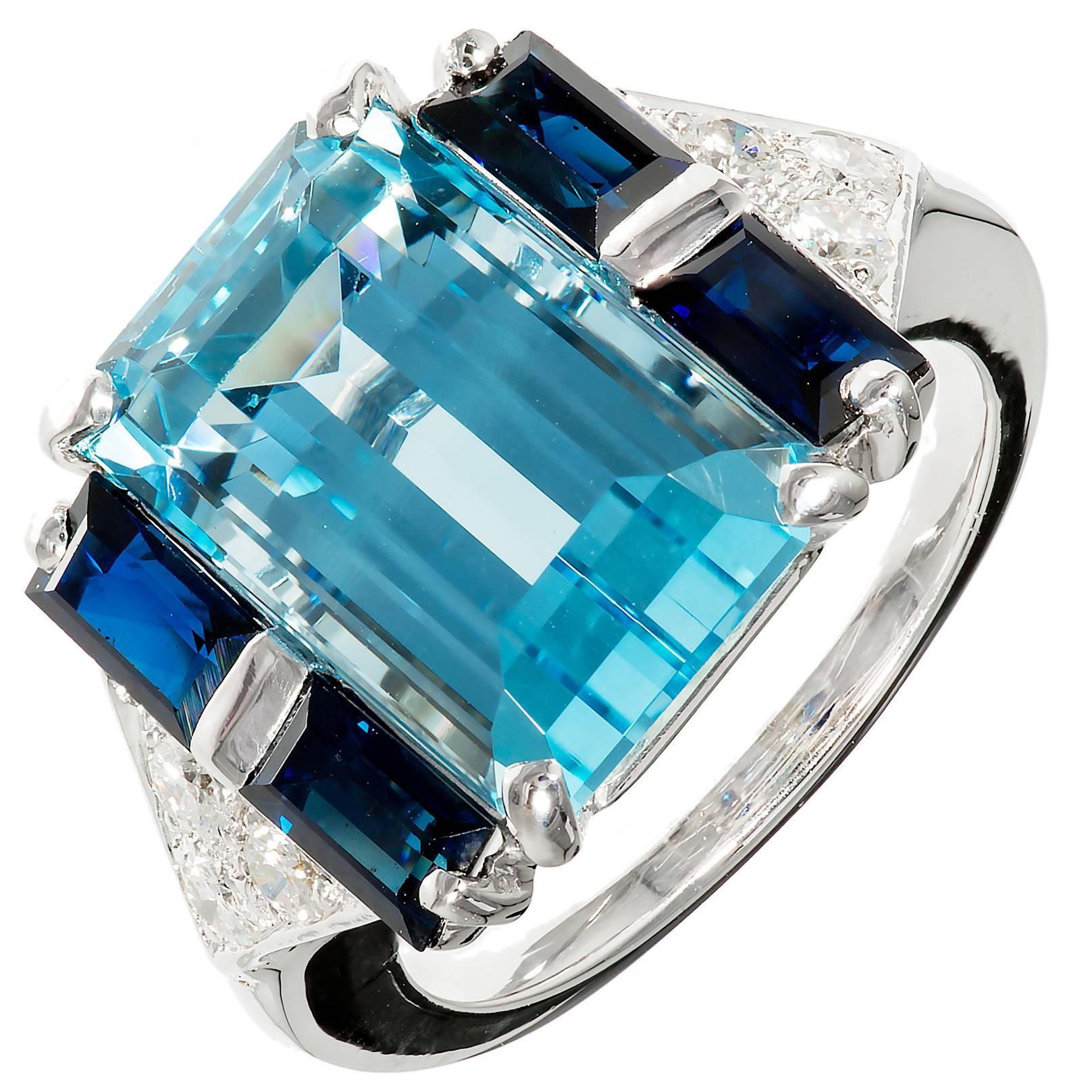  Aqua Sapphire Diamond Gold Cocktail Ring