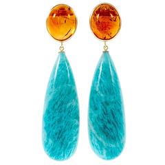 Peter Suchy Amazonite Citrine Dangle Earrings