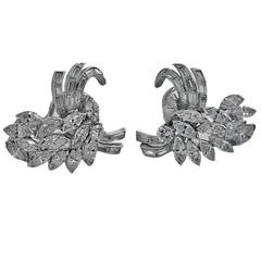 1950's Mid Century Platinum Diamond Spray Earrings 5