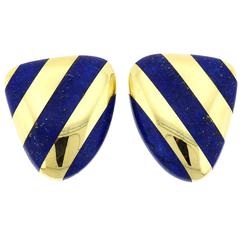 1970s Tiffany & Co Gold Lapis Inlay Earrings 10