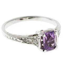 Art Deco Pink Purple Sapphire Diamond Platinum Engagement Ring 10
