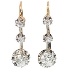 Victorian Old Mine Diamond Platinum Gold Dangle Earrings