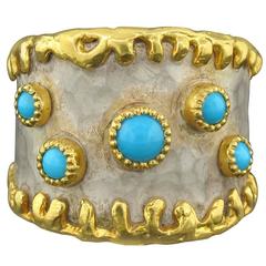 Victor Velyan Turquoise, Gold and Silver Ring