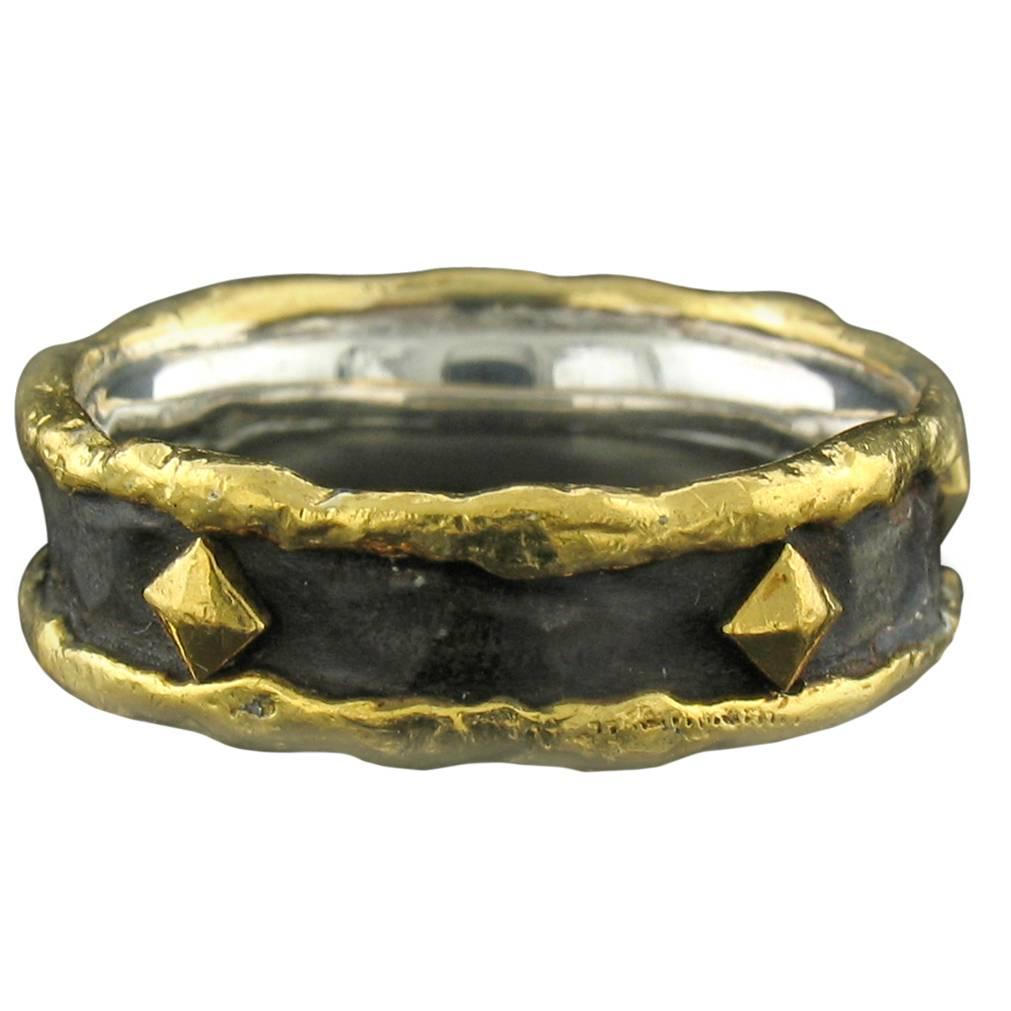 Gold and Silver Band with Nails in Brown Patina