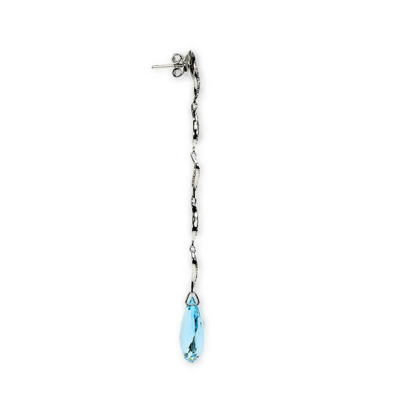 Contemporary  Fine Briolette Aquamarine Diamond Drop Earrings 