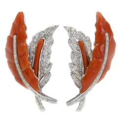 Vintage Luise Coral Diamond Leaf Earrings