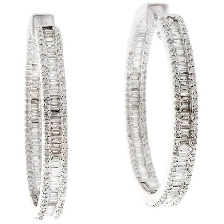 Round Baguette Diamond Inside Out Fold Hoop Earrings at 1stDibs