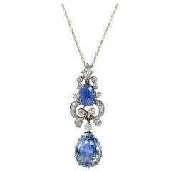 Black, Starr & Frost Victorian Diamond Sapphire Platinum 18k Yellow Gold Pendant 5