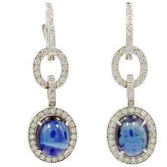 18K White Gold Earrings with Cabochon Sapphires and Diamonds 1