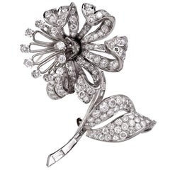Diamond Flower Platinum Brooch Pin