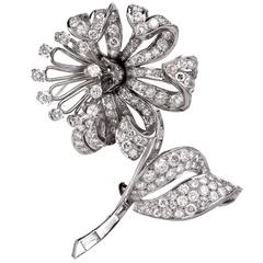 Diamond Flower Platinum Brooch Pin 5
