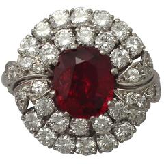 1950s 2.82 Carat Ruby and 2.48 Carat Diamond Platinum Cluster Ring 3