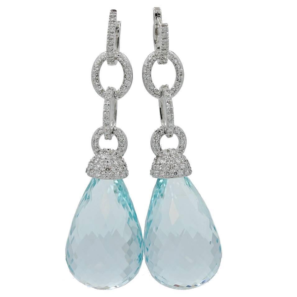 Aquamarine Diamond Gold Earrings For Sale