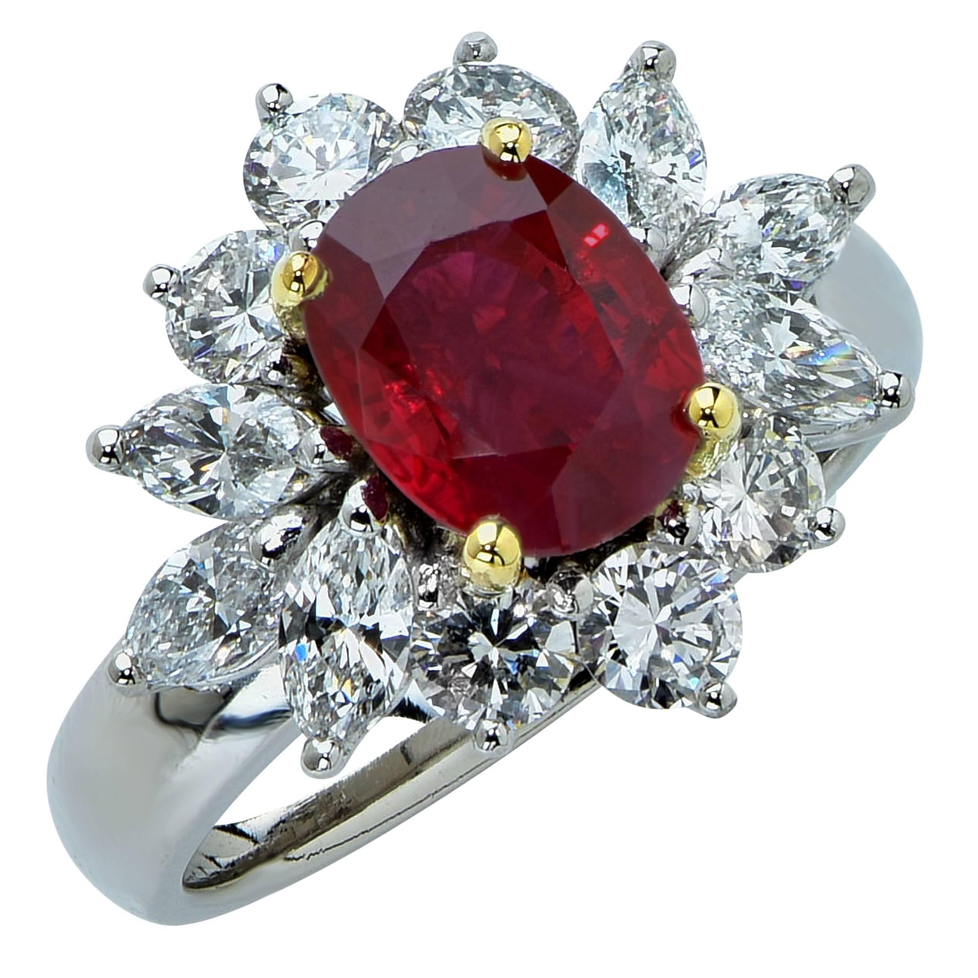 2.18 Carat Burma Ruby and Diamond Ring