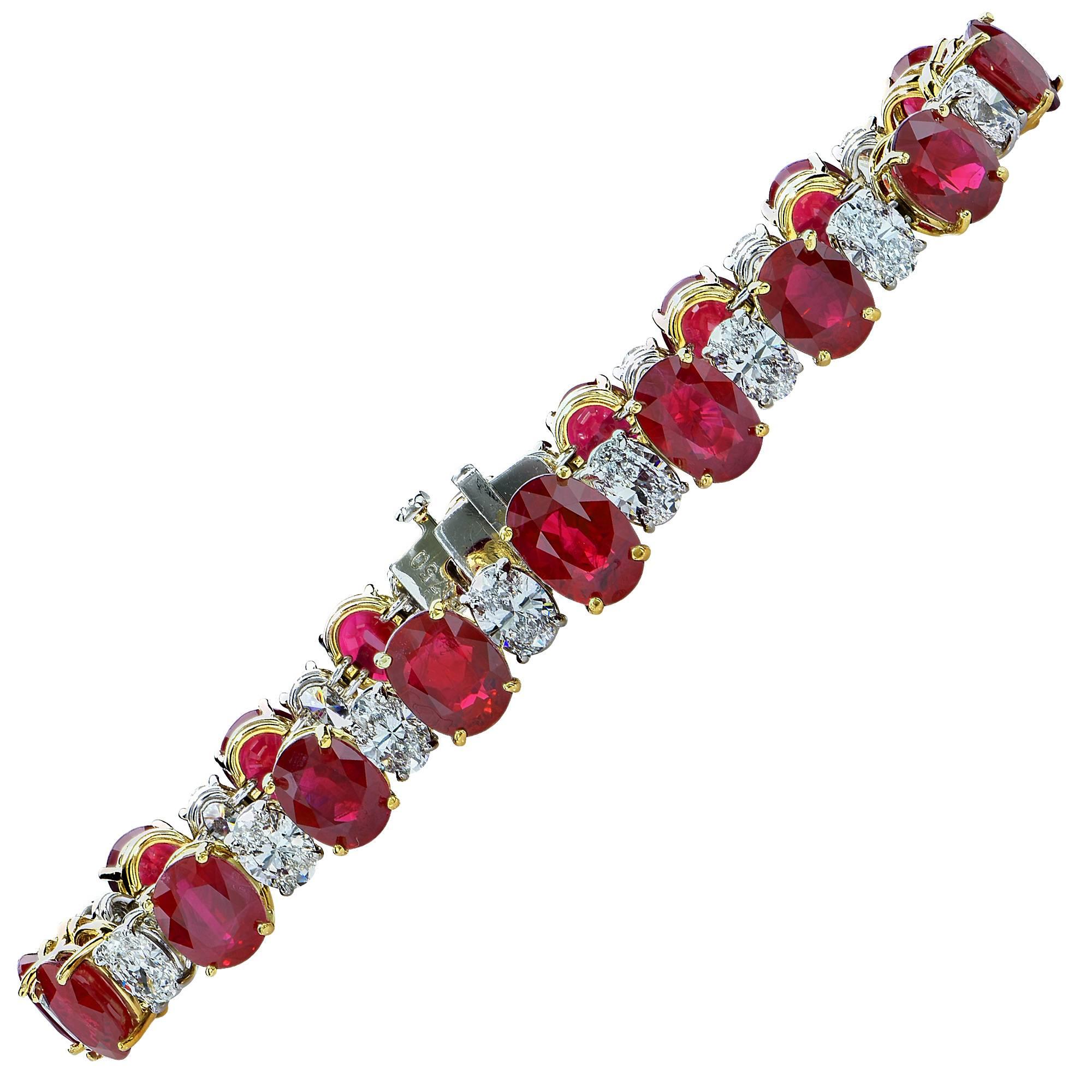 32.50 Carat Burma Ruby and Diamond Bracelet