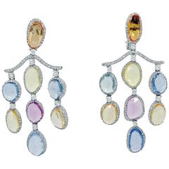 18K Colored Sapphire and Diamond Earrings