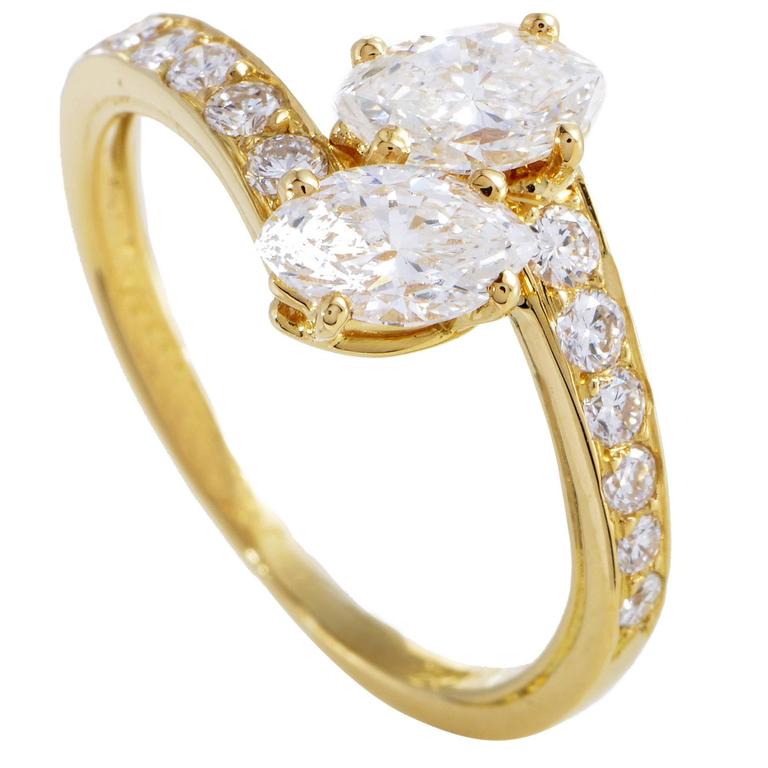 Cartier Marquise and Round Diamond Yellow Gold Bypass Ring at 1stDibs
