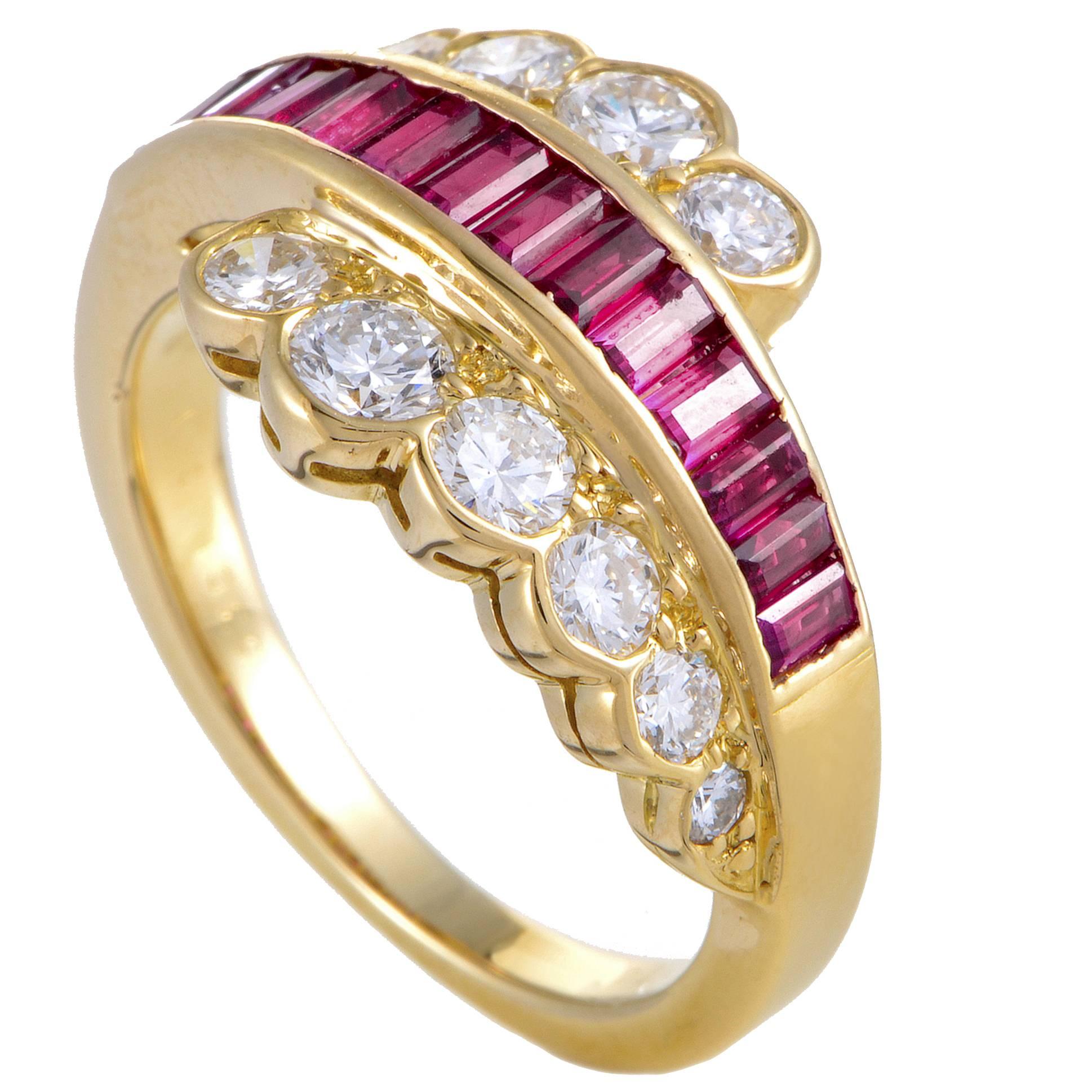 Van Cleef & Arpels Yellow Gold Diamond and Invisible Set Ruby Ring