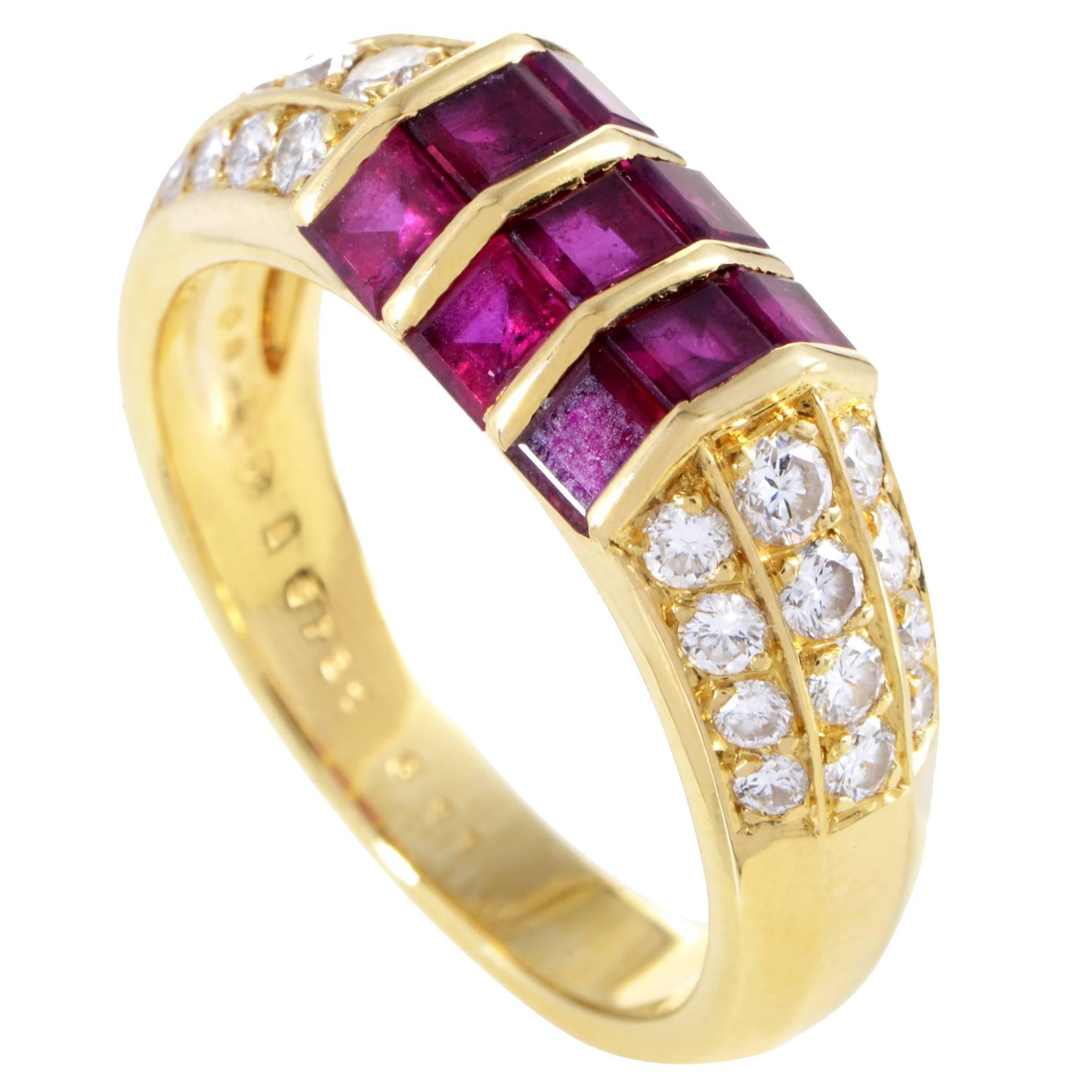 Van Cleef & Arpels Yellow Gold Diamond Pave and Invisible Set Ruby Ring