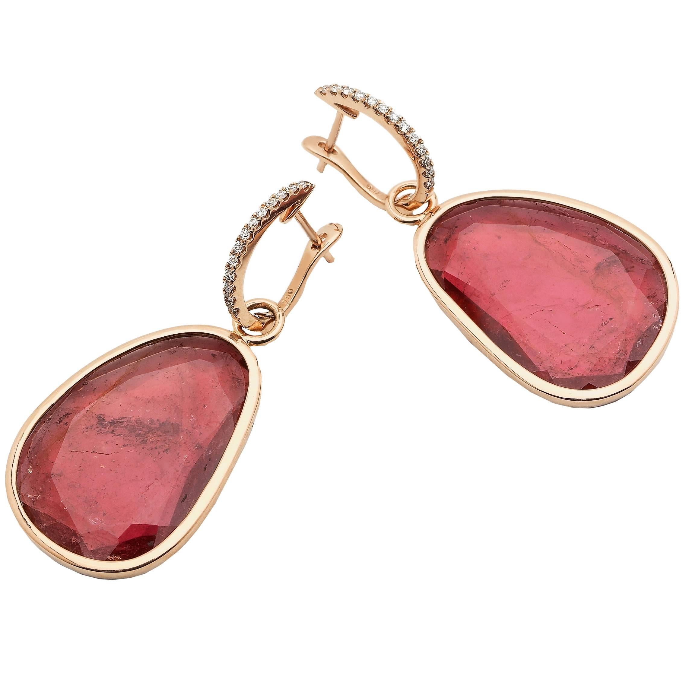 Jesse Tourmaline Diamond Rose Gold Dangle Earrings For Sale