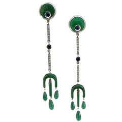 Diamond, Sapphire and Emerald Champsleve Enamel Drop Earrings 8