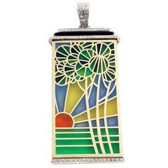 "Ver Sacrum" Art Nouveau Enamel Onyx and Diamonds Pendant 1