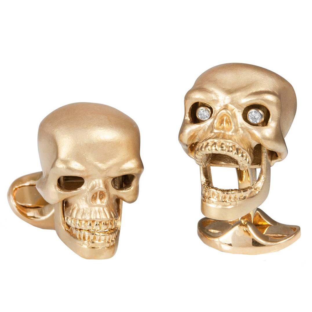 Deakin & Frencis Gold-Plated Sterling Silver Skull Cufflinks with Diamond Eyes