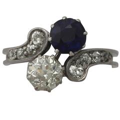 Victorian 1.19 Carat Sapphire and 1.28 Carat Diamond, White Gold Twist Ring 12