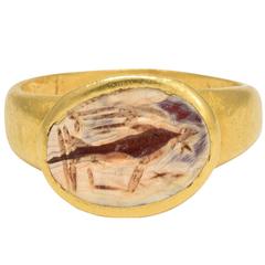 Ancient Roman Victoria Intaglio Gold Signet Ring