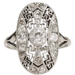 Antique Art Deco  Greek Key Diamond Cluster Ring