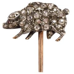 Victorian Diamond “Lucky Pig” Gold Stick Pin