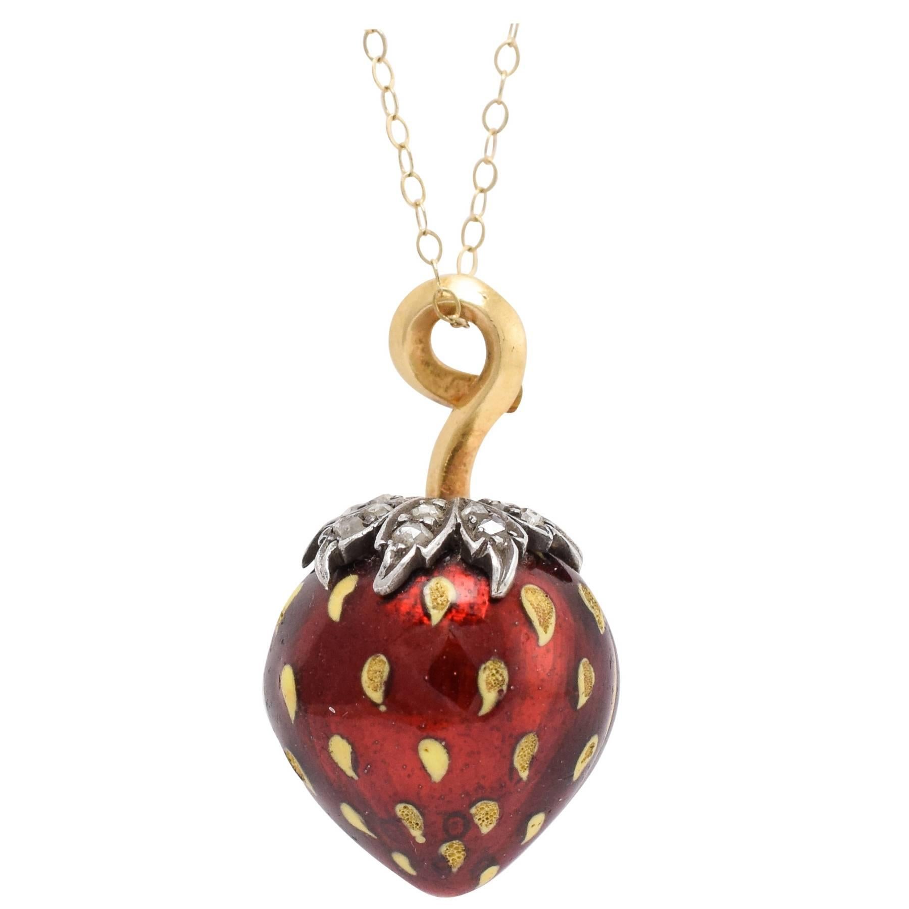 French Antique Diamond Strawberry Locket For Sale