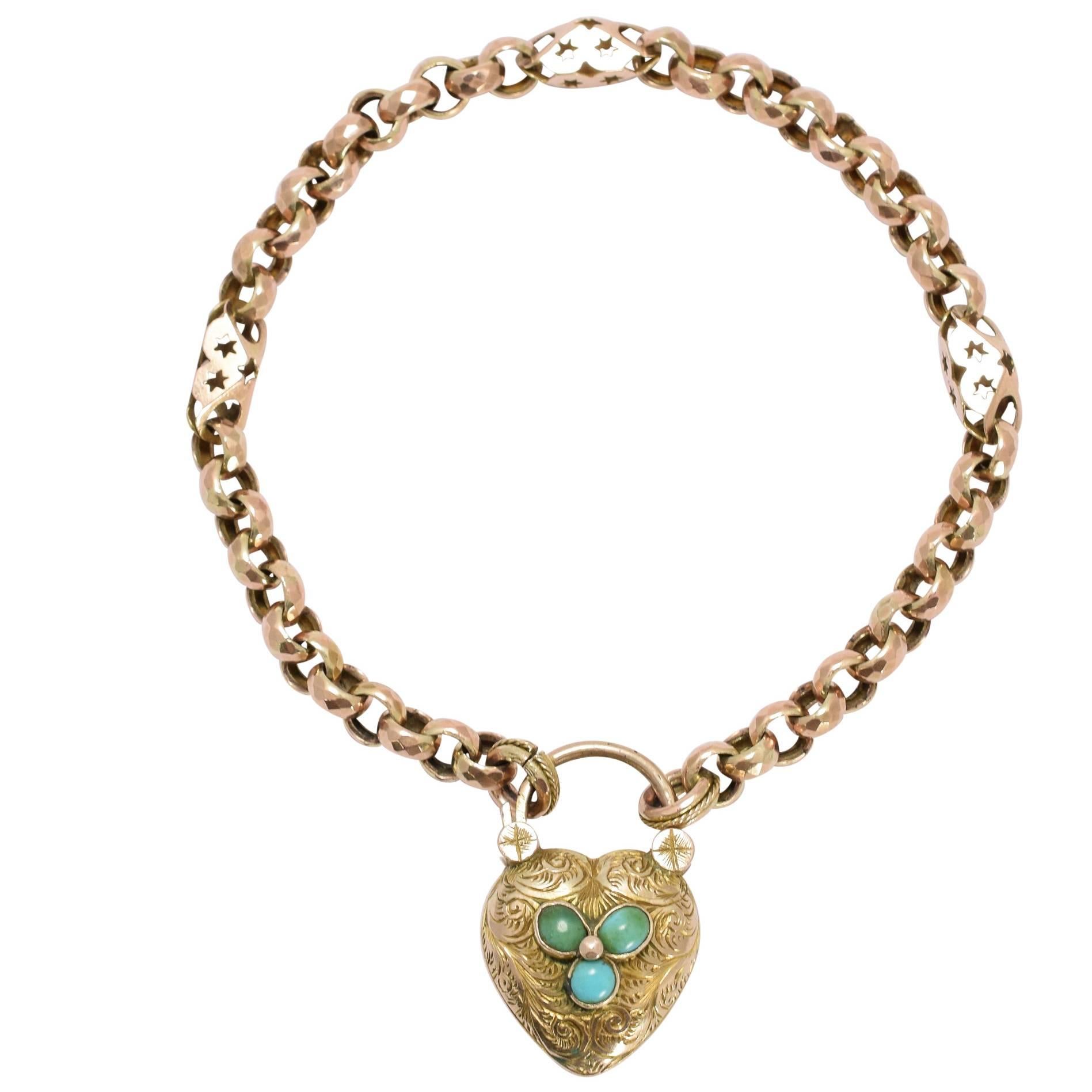 Victorian Turquoise Heart Padlock Bracelet