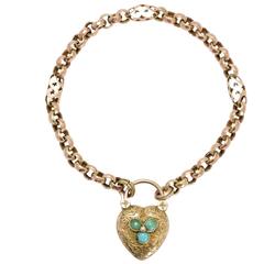 Antique Victorian Turquoise Heart Padlock Bracelet