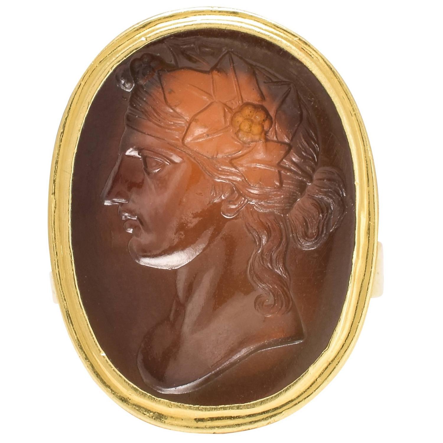 Georgian "Flora" Agate Intaglio Gold Ring For Sale at 1stdibs