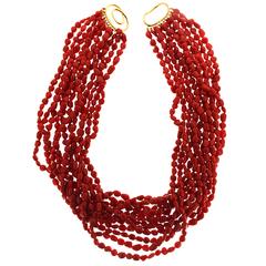 Twelve strands Dark Red Coral Pebble Necklace 10
