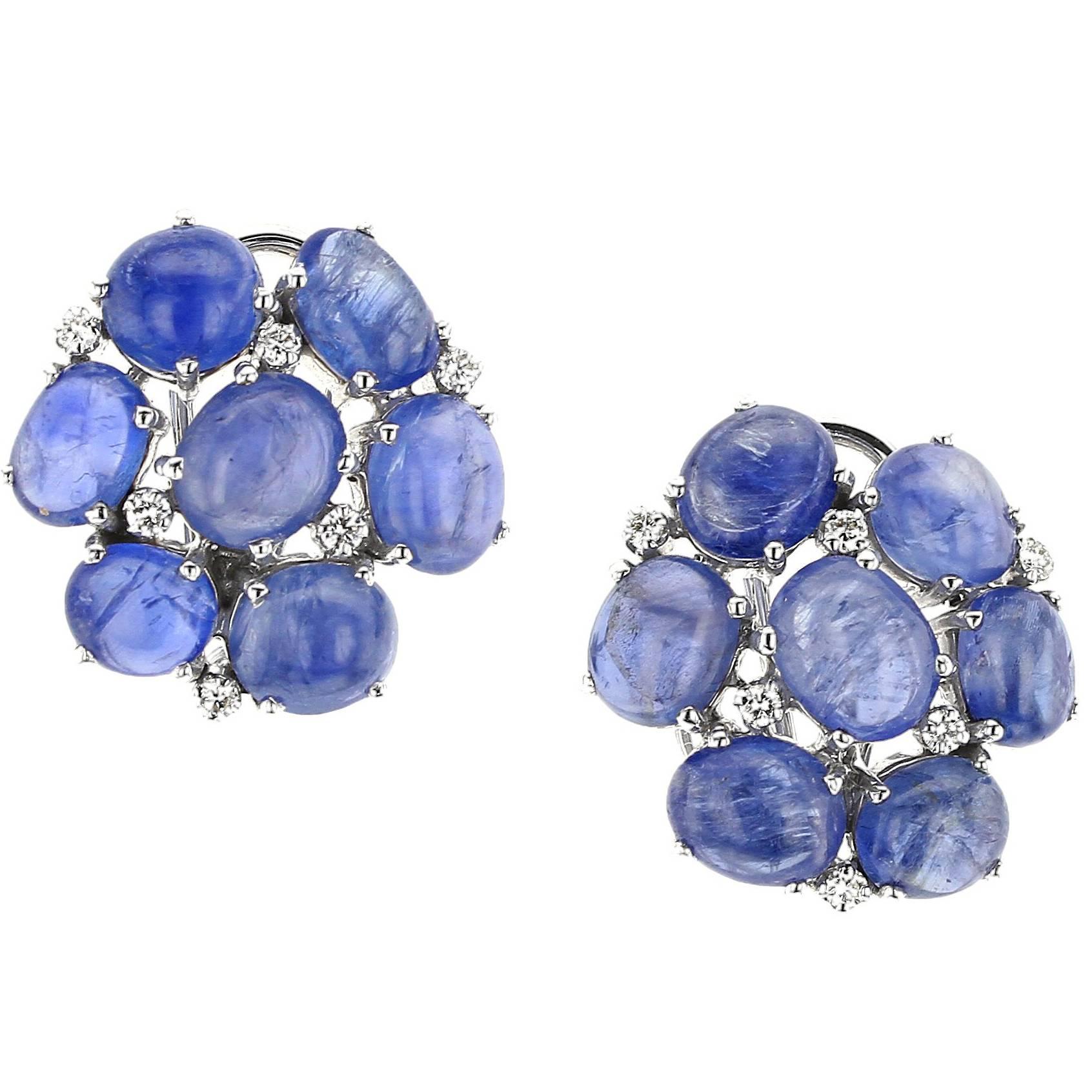 Sapphire and Diamond Cluster White Gold Earrings